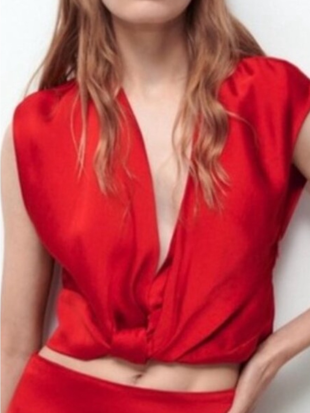 Zara Scarlet V-Neck Cap Sleeve Crop Top